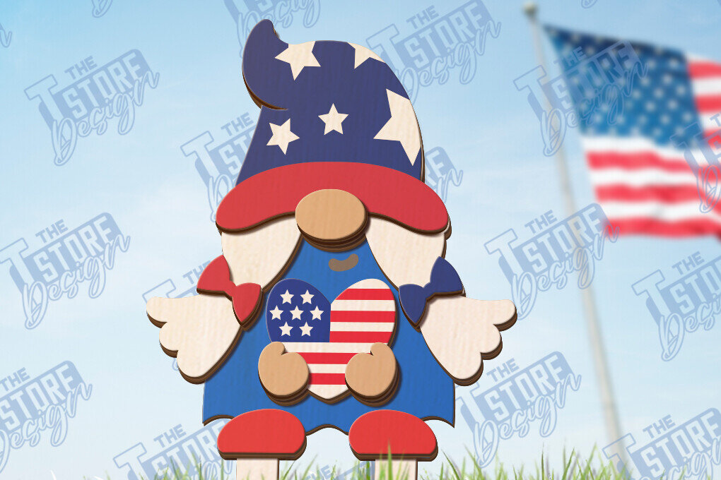 Intra απο ξύλο plywood 3mm-4mm πάχος 4 Ιουλίου Gnome Stakes | CNC Δίασταση 15x15 cm INTRAFABR-120839763