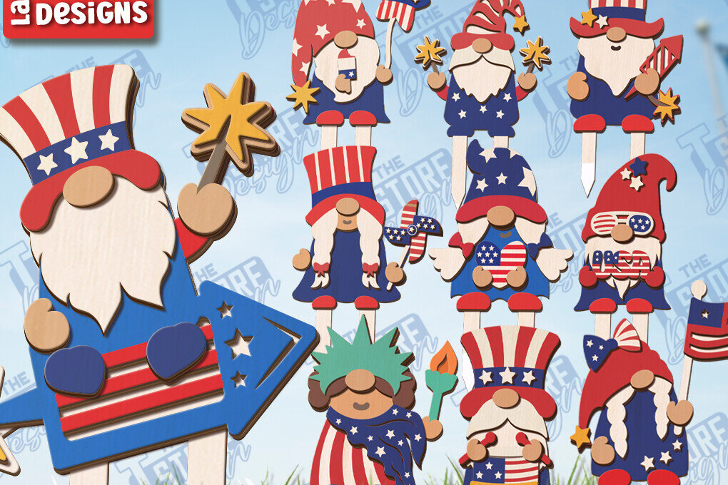 Intra απο ξύλο plywood 3mm-4mm πάχος Gnome Stakes 4 Ιουλίου Δίασταση 15x15 cm INTRAFABR-120839793