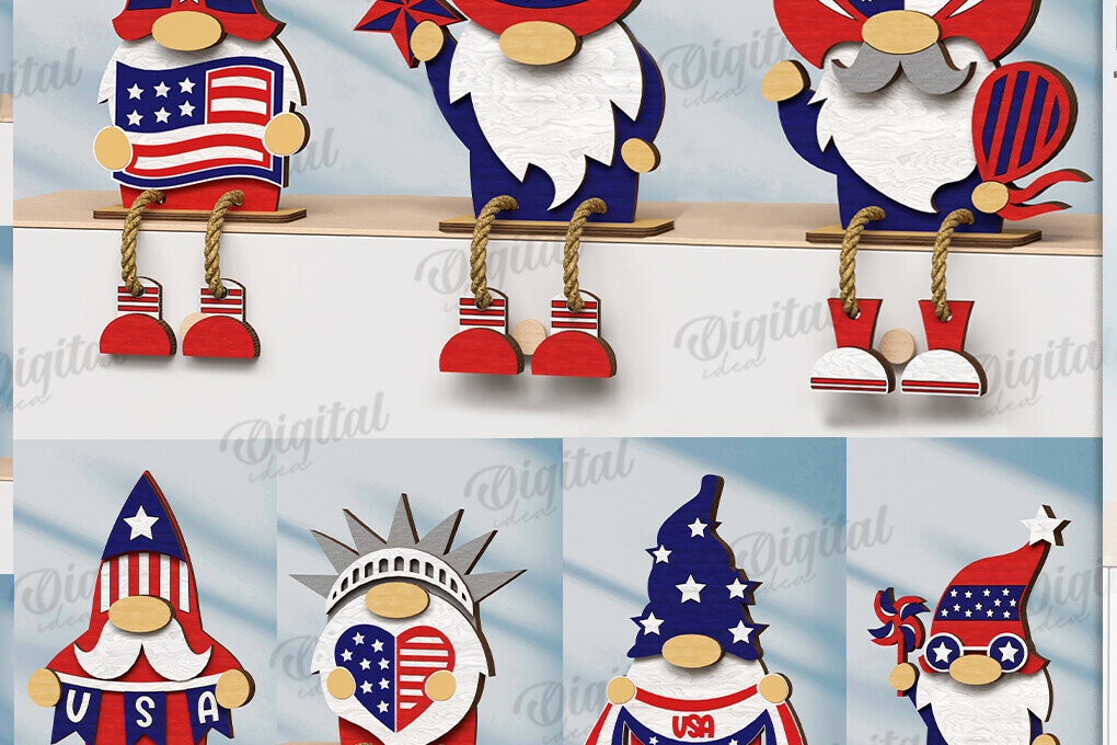 Intra απο ξύλο plywood 3mm-4mm πάχος 4 Ιουλίου Gnomes Cut  Δίασταση 30x20 cm INTRAFABR-121600323