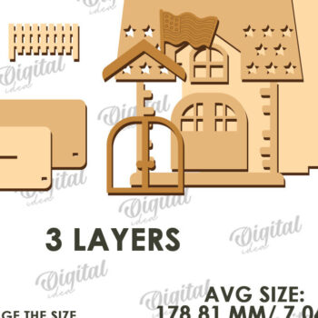 Intra απο ξύλο plywood 3mm-4mm πάχος 4η Ιουλίου Houses Cut  Δίασταση 30x20 cm INTRAFABR-121600268 - Image 3