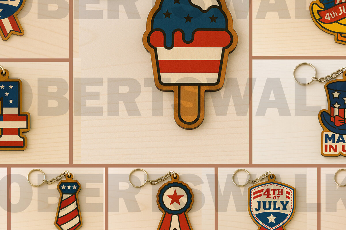 Intra απο ξύλο plywood 3mm-4mm πάχος 4 Ιουλίου δέσμης μπρελόκ Δίασταση 6x6 cm INTRAFABR-122880864