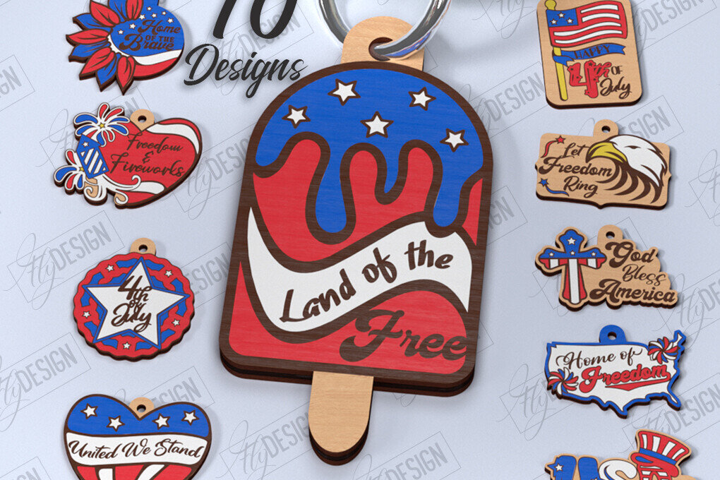 Intra απο ξύλο plywood 3mm-4mm πάχος Δέσμη μπρελόκ 4 Ιουλίου Δίασταση 6x6 cm INTRAFABR-122008734