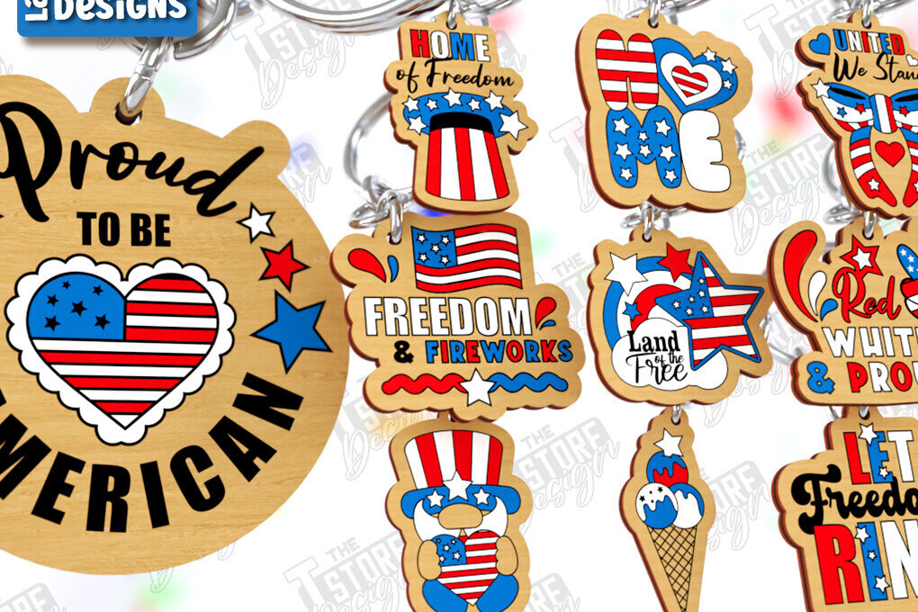 Intra απο ξύλο plywood 3mm-4mm πάχος Δέσμη μπρελόκ 4 Ιουλίου Δίασταση 6x6 cm INTRAFABR-121596383