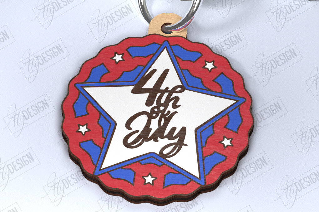 Intra απο ξύλο plywood 3mm-4mm πάχος 4 Ιουλίου μπρελόκ | Μπρελόκ Δίασταση 6x6 cm INTRAFABR-121513829