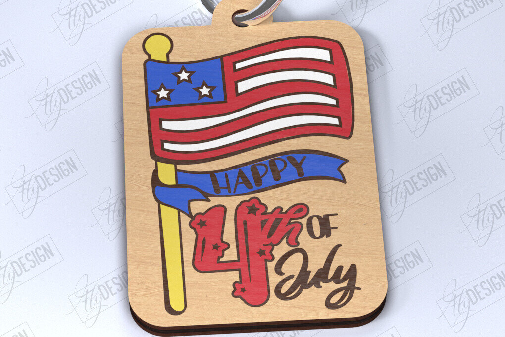 Intra απο ξύλο plywood 3mm-4mm πάχος 4 Ιουλίου μπρελόκ | Μπρελόκ Δίασταση 6x6 cm INTRAFABR-122008600