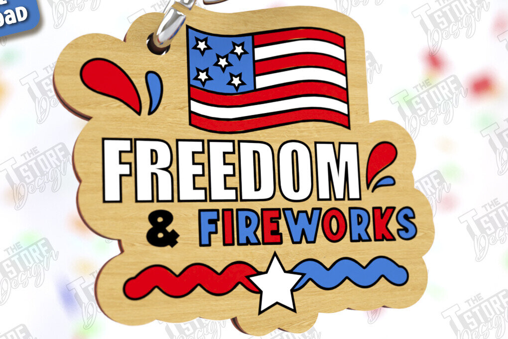 Intra απο ξύλο plywood 3mm-4mm πάχος 4 Ιουλίου μπρελόκ | Μπρελόκ Δίασταση 6x6 cm INTRAFABR-121355479