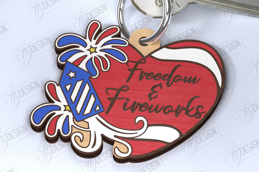 Intra απο ξύλο plywood 3mm-4mm πάχος 4 Ιουλίου μπρελόκ | Μπρελόκ Δίασταση 6x6 cm INTRAFABR-121513821