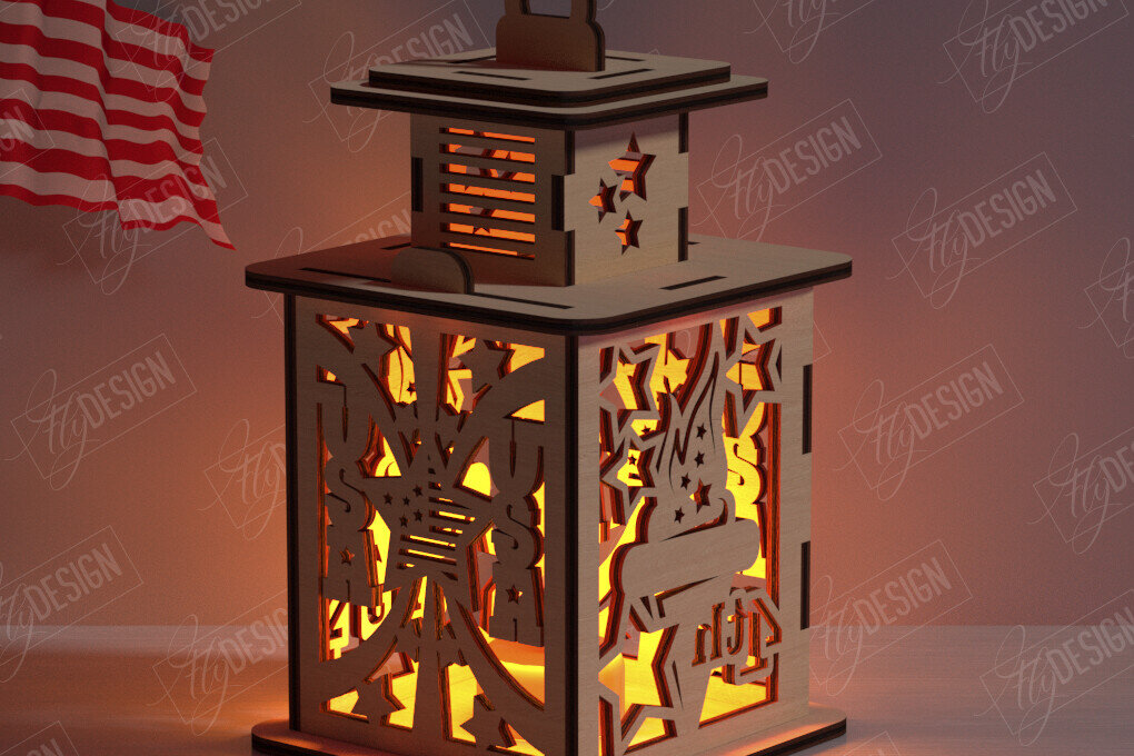 Intra απο ξύλο plywood 3mm-4mm πάχος 4 Ιουλίου Κοπή  Lantern | CNC Δίασταση 30x20 cm INTRAFABR-122386720