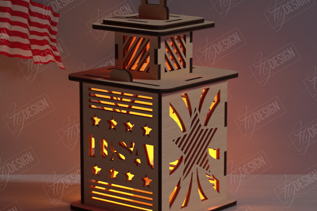 Intra απο ξύλο plywood 3mm-4mm πάχος 4 Ιουλίου Κοπή  Lantern | CNC Δίασταση 30x20 cm INTRAFABR-122386729 - Image 1