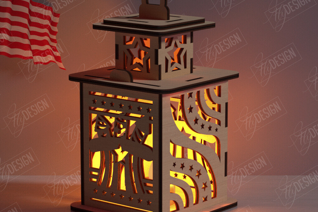 Intra απο ξύλο plywood 3mm-4mm πάχος 4 Ιουλίου Κοπή  Lantern | CNC Δίασταση 30x20 cm INTRAFABR-122386734