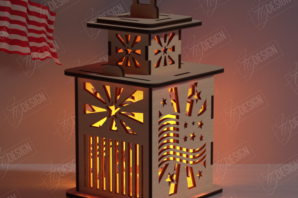 Intra απο ξύλο plywood 3mm-4mm πάχος 4 Ιουλίου Κοπή  Lantern | CNC Δίασταση 30x20 cm INTRAFABR-122386716