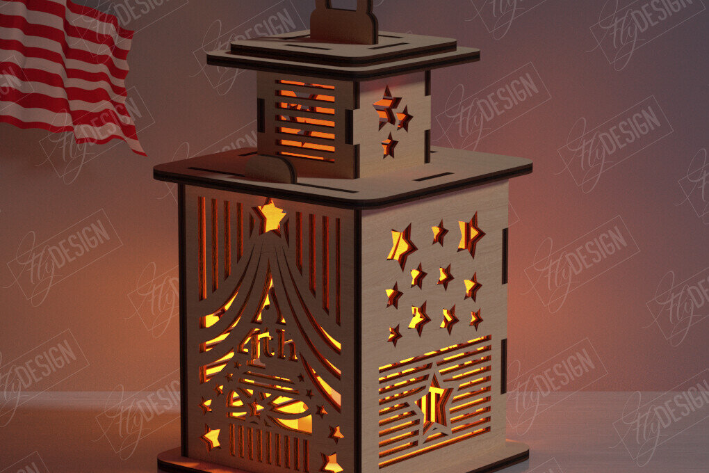 Intra απο ξύλο plywood 3mm-4mm πάχος 4 Ιουλίου Φανάρι |3D Lantern Δίασταση 30x20 cm INTRAFABR-122070648