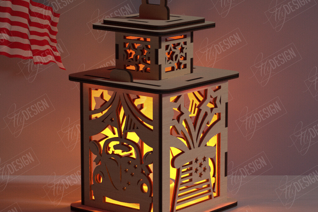 Intra απο ξύλο plywood 3mm-4mm πάχος 4 Ιουλίου Φανάρι |3D Lantern Δίασταση 30x20 cm INTRAFABR-122070653