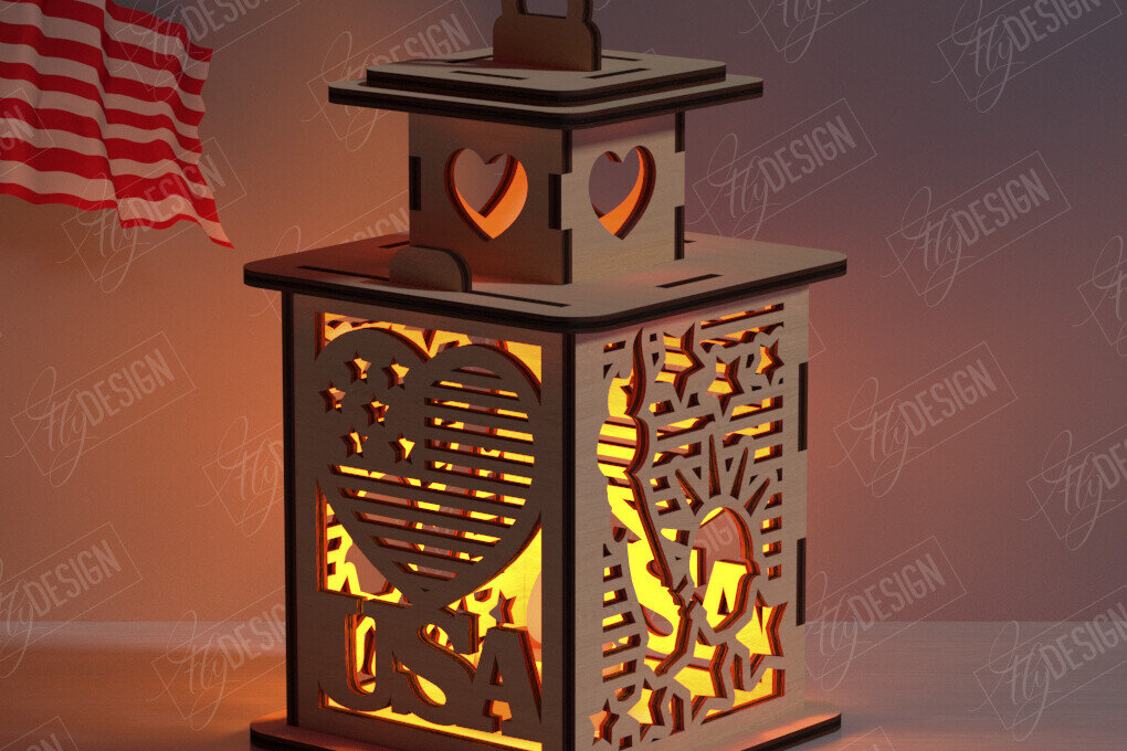 Intra απο ξύλο plywood 3mm-4mm πάχος 4 Ιουλίου Φανάρι |3D Lantern Δίασταση 30x20 cm INTRAFABR-122070655