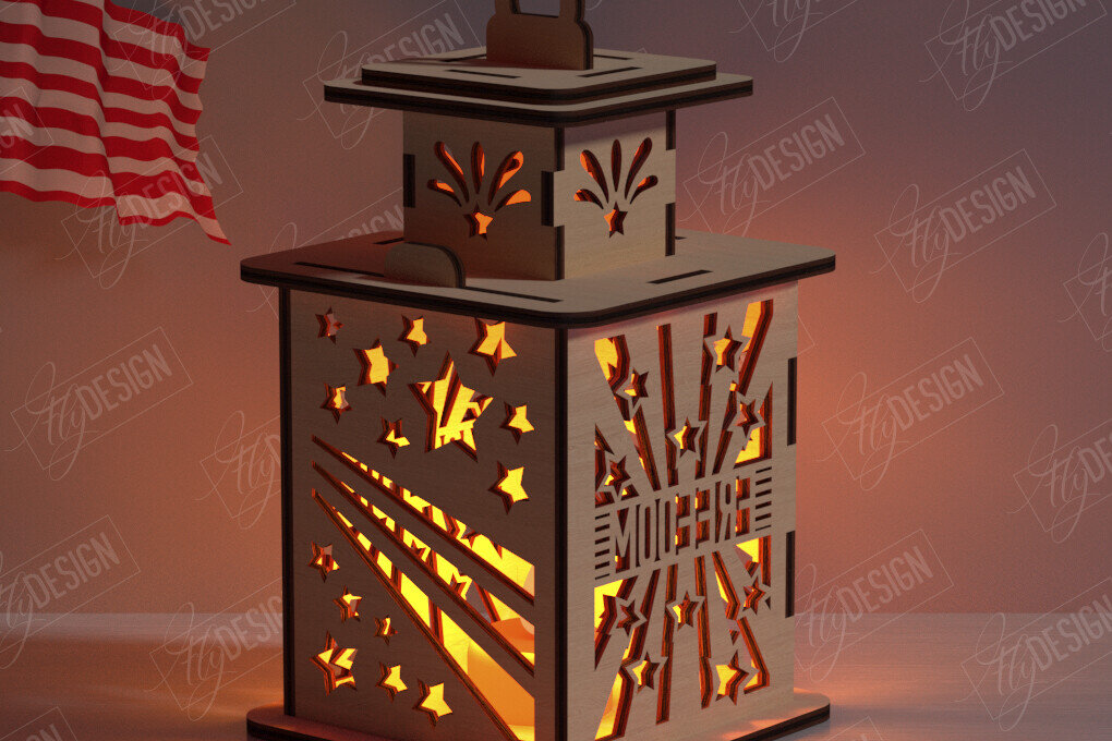 Intra απο ξύλο plywood 3mm-4mm πάχος 4 Ιουλίου Φανάρι |3D Lantern Δίασταση 30x20 cm INTRAFABR-122070660