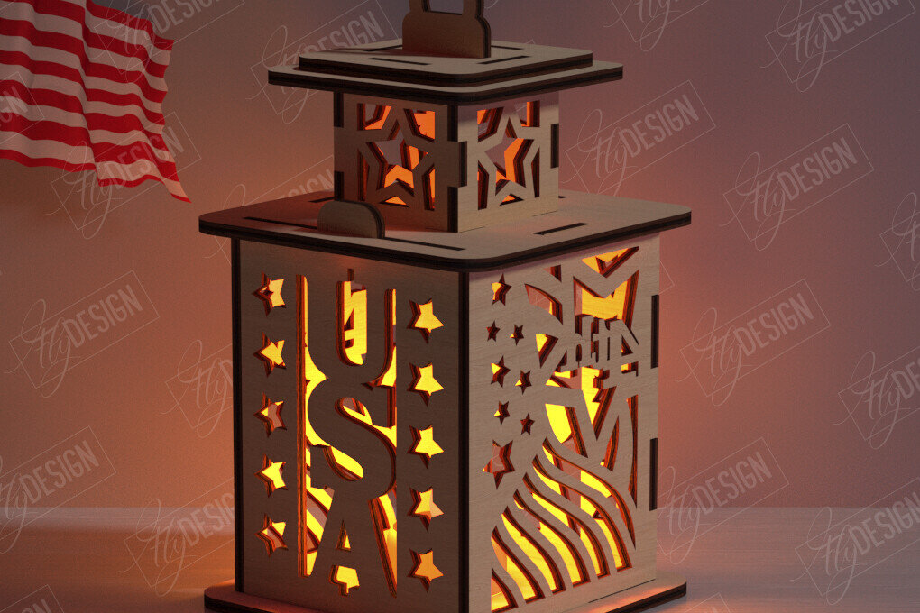 Intra απο ξύλο plywood 3mm-4mm πάχος 4 Ιουλίου Φανάρι |3D Lantern Δίασταση 30x20 cm INTRAFABR-122070645