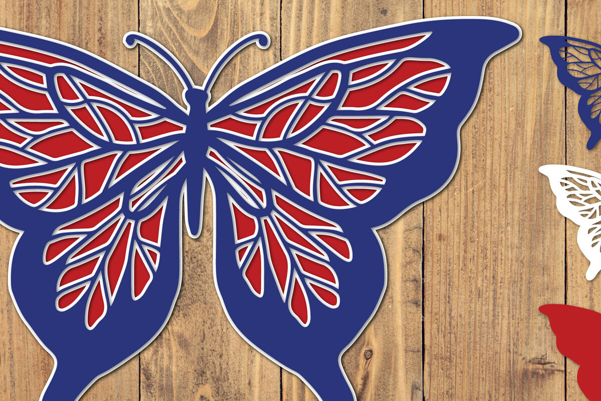 Intra απο ξύλο plywood 3mm-4mm πάχος 4 Ιουλίου Patriotic Butterfly  Δίασταση 1500x1500 cm INTRAFABR-125217750 - Image 1