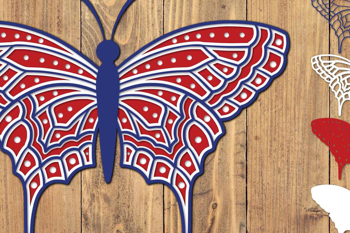 Intra απο ξύλο plywood 3mm-4mm πάχος 4 Ιουλίου Patriotic Butterfly  Δίασταση 1500x1500 cm INTRAFABR-125217804 - Image 1