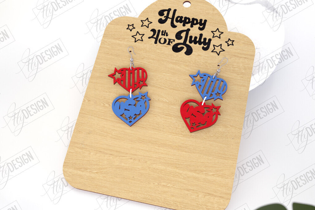 Intra απο ξύλο plywood 3mm-4mm πάχος 4 Ιουλίου Πατριωτικά Σκουλαρίκια Δίασταση 3x3 cm INTRAFABR-122386507