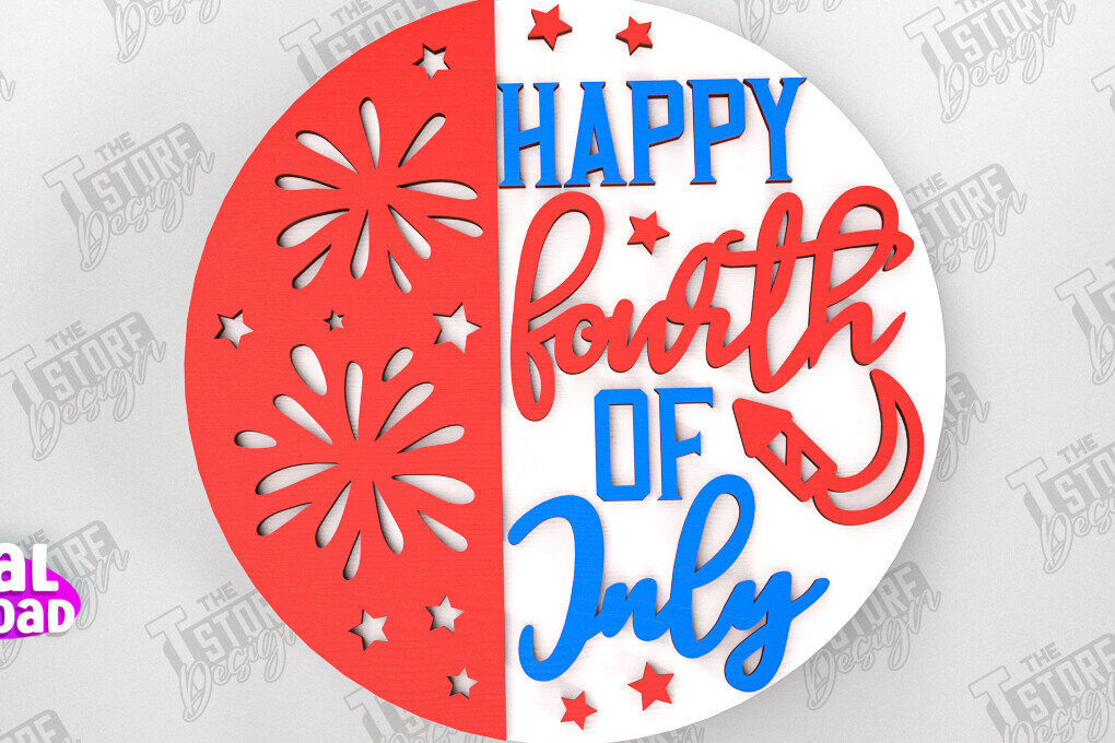 Intra απο ξύλο plywood 3mm-4mm πάχος Στρογγυλή πινακίδα 4ης Ιουλίου | Πατριωτικό σημάδι Δίασταση 30x20 cm INTRAFABR-98475800