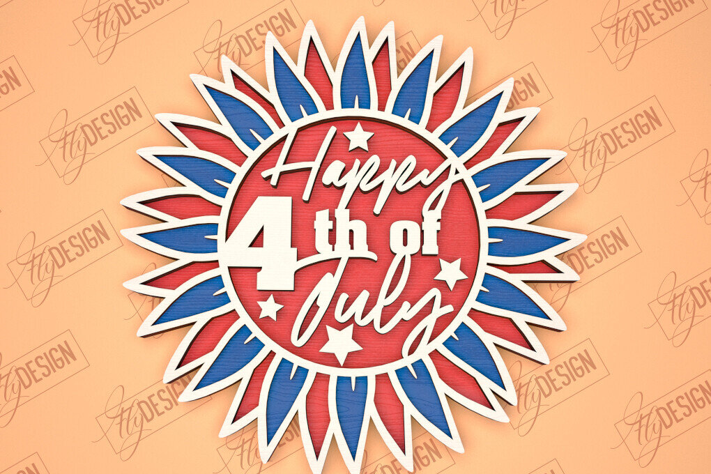 Intra απο ξύλο plywood 3mm-4mm πάχος Στρογγυλή πινακίδα 4ης Ιουλίου | Πατριωτικό σημάδι Δίασταση 30x20 cm INTRAFABR-98605769