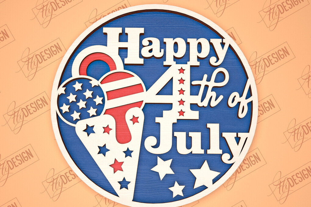 Intra απο ξύλο plywood 3mm-4mm πάχος Στρογγυλή πινακίδα 4ης Ιουλίου | Πατριωτικό σημάδι Δίασταση 30x20 cm INTRAFABR-98605777