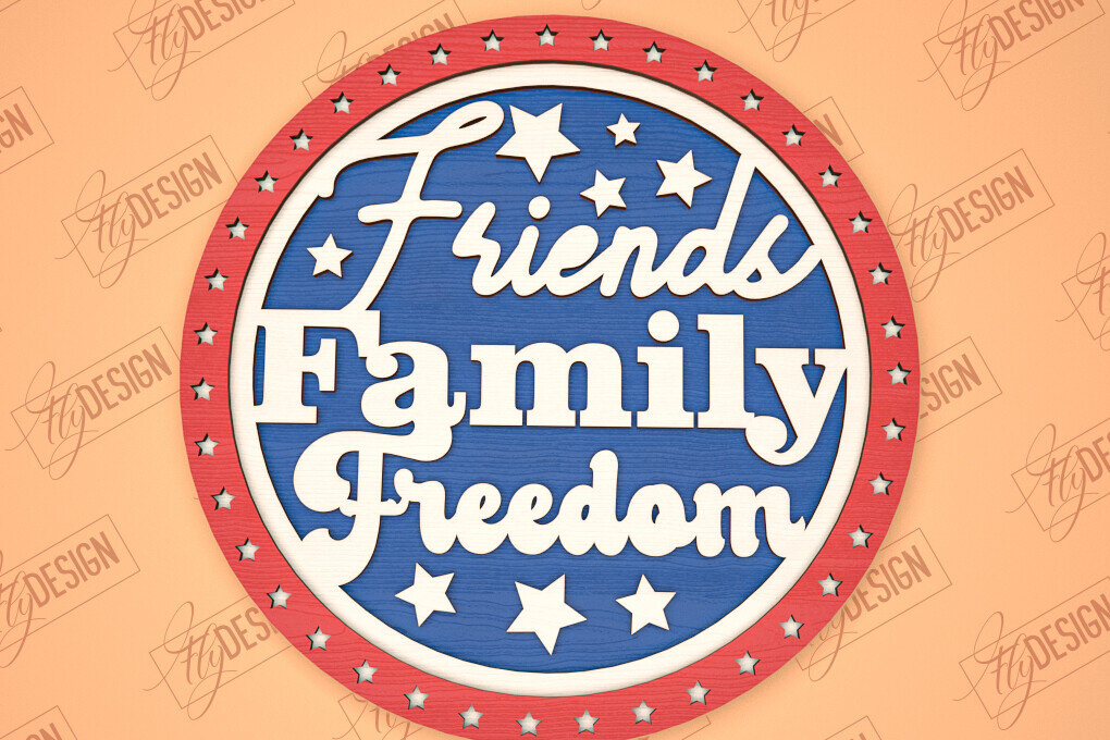 Intra απο ξύλο plywood 3mm-4mm πάχος Στρογγυλή πινακίδα 4ης Ιουλίου | Πατριωτικό σημάδι Δίασταση 30x20 cm INTRAFABR-98605806