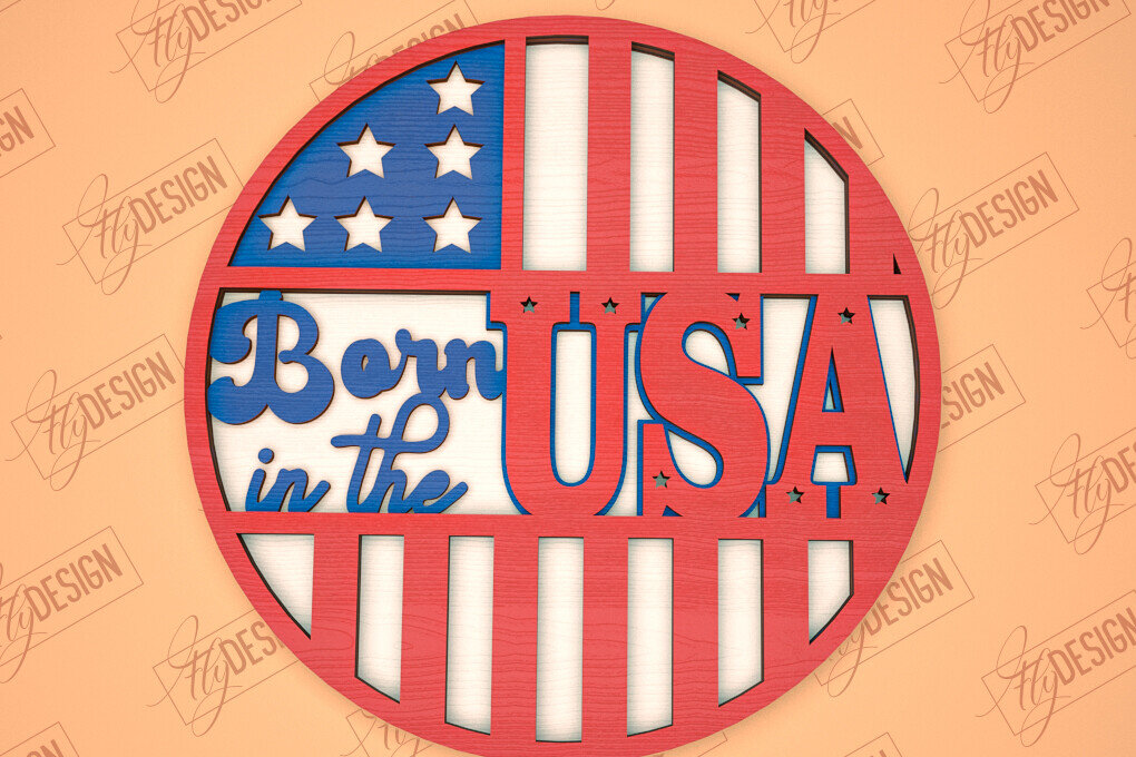 Intra απο ξύλο plywood 3mm-4mm πάχος Στρογγυλή πινακίδα 4ης Ιουλίου | Πατριωτικό σημάδι Δίασταση 30x20 cm INTRAFABR-98605810