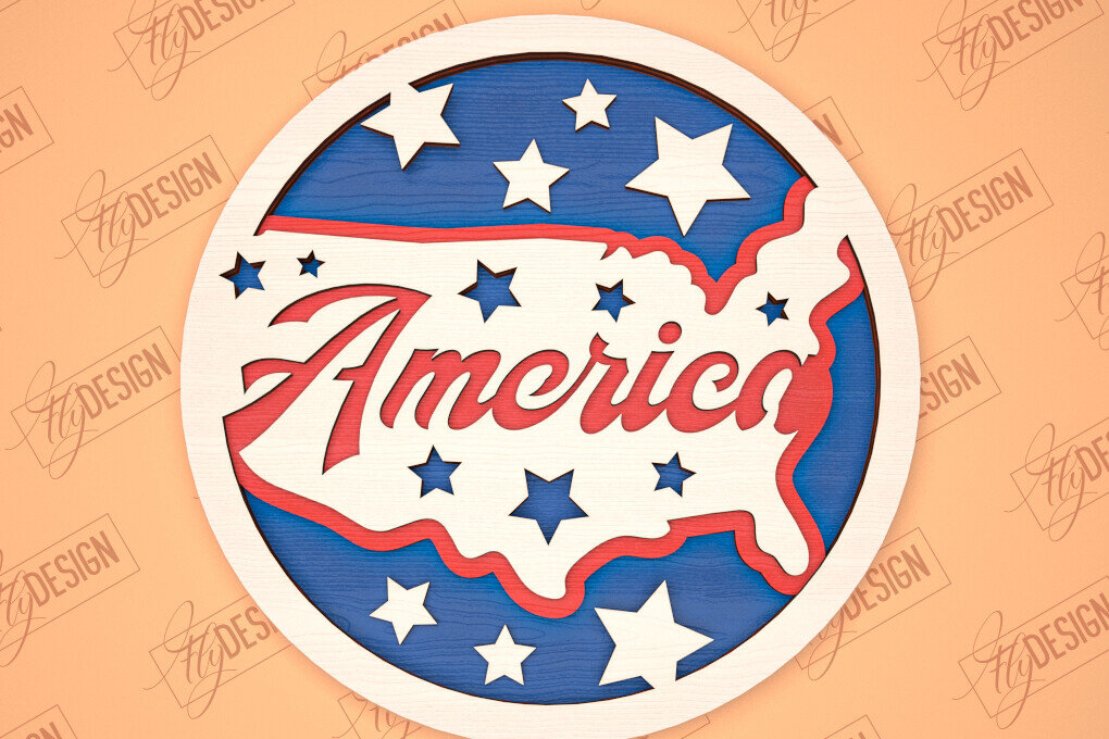 Intra απο ξύλο plywood 3mm-4mm πάχος Στρογγυλή πινακίδα 4ης Ιουλίου | Πατριωτικό σημάδι Δίασταση 30x20 cm INTRAFABR-98605827