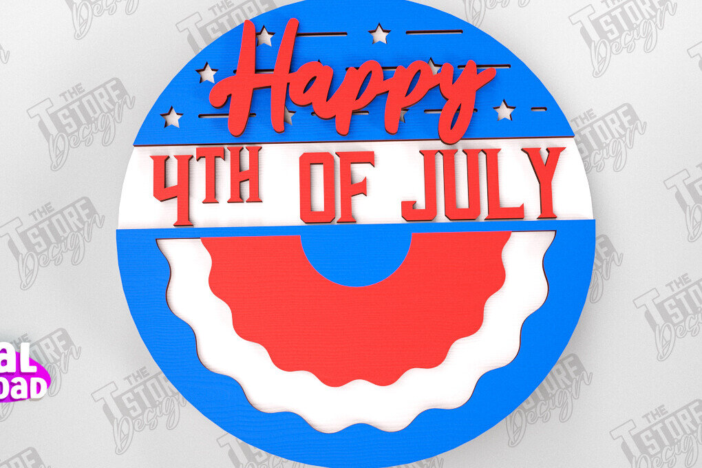 Intra απο ξύλο plywood 3mm-4mm πάχος Στρογγυλή πινακίδα 4ης Ιουλίου | Πατριωτικό σημάδι Δίασταση 30x20 cm INTRAFABR-98475734