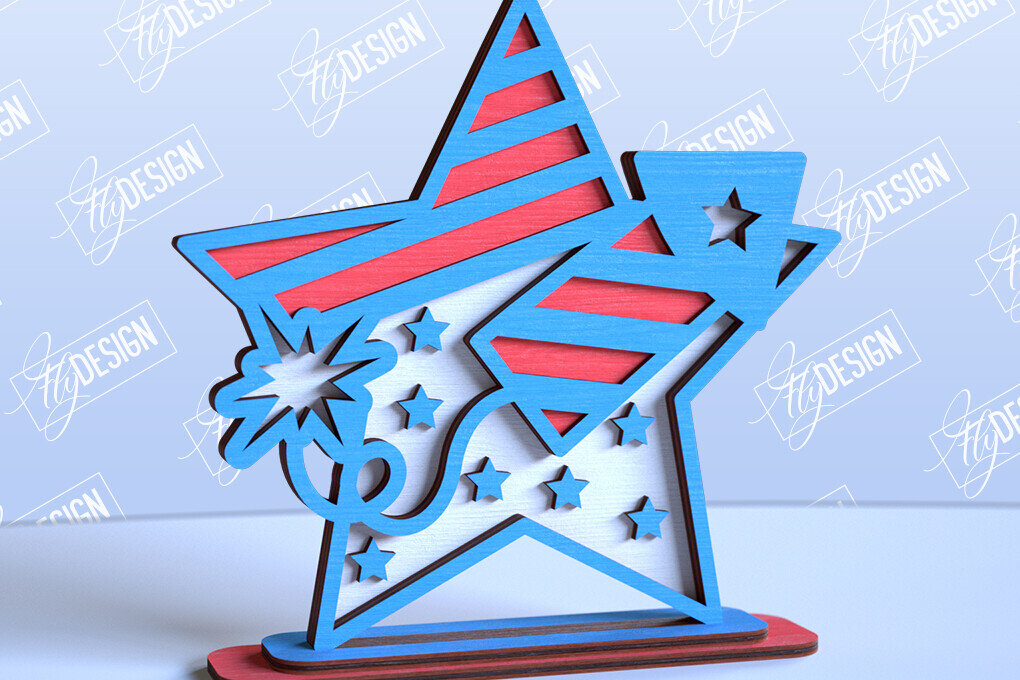 Intra απο ξύλο plywood 3mm-4mm πάχος 4 Ιουλίου Star Stand | Πατριωτικό αστέρι Δίασταση 15x15 cm INTRAFABR-98116336