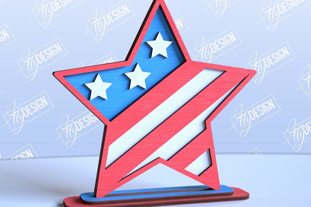 Intra απο ξύλο plywood 3mm-4mm πάχος 4 Ιουλίου Star Stand | Πατριωτικό αστέρι Δίασταση 15x15 cm INTRAFABR-98116353