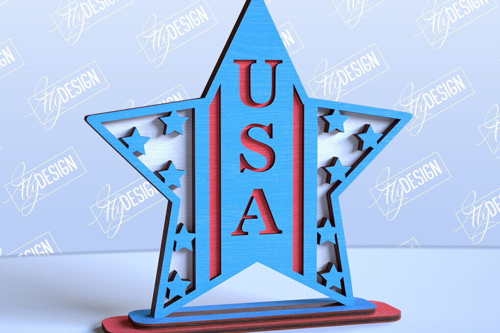 Intra απο ξύλο plywood 3mm-4mm πάχος 4 Ιουλίου Star Stand | Πατριωτικό αστέρι Δίασταση 15x15 cm INTRAFABR-98116358