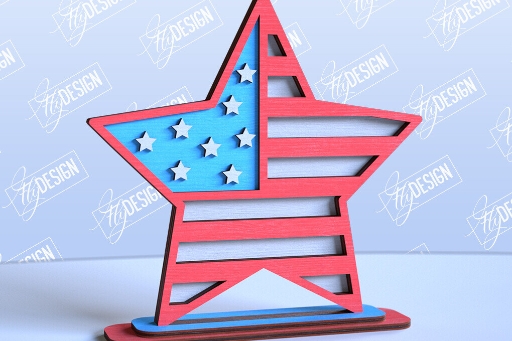 Intra απο ξύλο plywood 3mm-4mm πάχος 4 Ιουλίου Star Stand | Πατριωτικό αστέρι Δίασταση 15x15 cm INTRAFABR-98116314