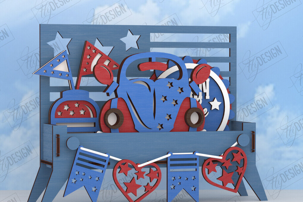 Intra απο ξύλο plywood 3mm-4mm πάχος 4 Ιουλίου με κλιμακωτό δίσκο | CNC Δίασταση 15x15 cm INTRAFABR-122081103