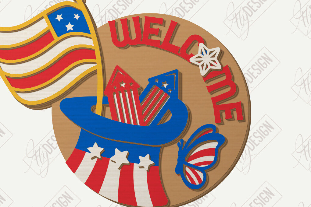 Intra απο ξύλο plywood 3mm-4mm πάχος 4 Ιουλίου Διακόσμηση τοίχου με λέιζερ | CNC Δίασταση 30x20 cm INTRAFABR-122061891