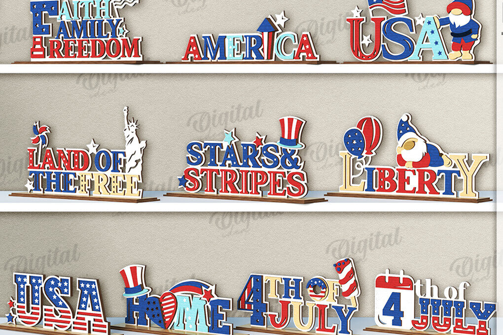 Intra απο ξύλο plywood 3mm-4mm πάχος λέιζερ Word Stands 4 Ιουλίου Δίασταση 30x20 cm INTRAFABR-120641647 - Image 1