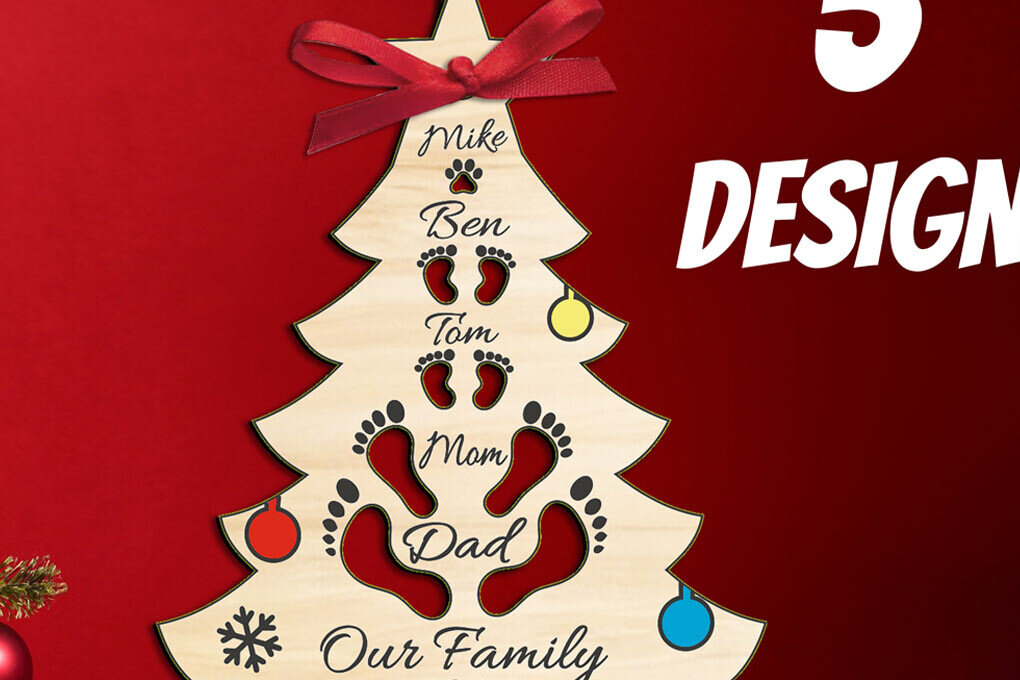 Intra απο ξύλο plywood 3mm-4mm πάχος 5 Διακοπές οικογενειακού χριστουγεννιάτικου δέντρου Δίασταση 8x8 cm INTRAFABR-109039233