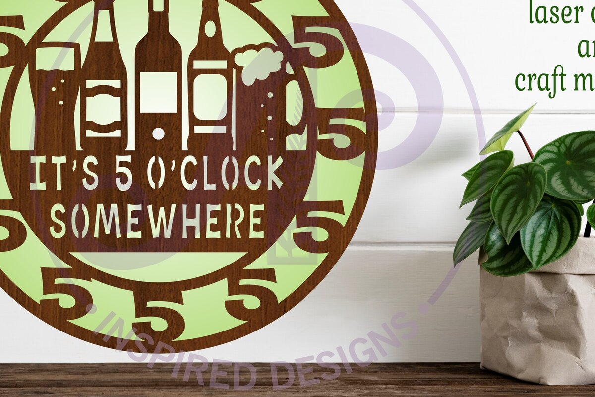 Intra απο ξύλο plywood 3mm-4mm πάχος 5 η ώρα Κάπου Μπύρα Ρολόι τοίχου Δίασταση 8x8 cm INTRAFABR-107378754