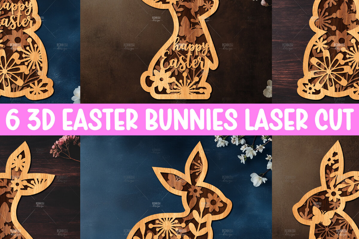 Intra απο ξύλο plywood 3mm-4mm πάχος 6 Τρισδιάστατη πασχαλινό λαγουδάκι Δίασταση 15x15 cm INTRAFABR-116455790