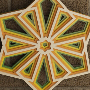 Intra απο ξύλο plywood 3mm-4mm πάχος Στολίδι 6 βελών, σχέδιο 4 επιπέδων Δίασταση 8x8 cm INTRAFABR-113045381 - Image 1