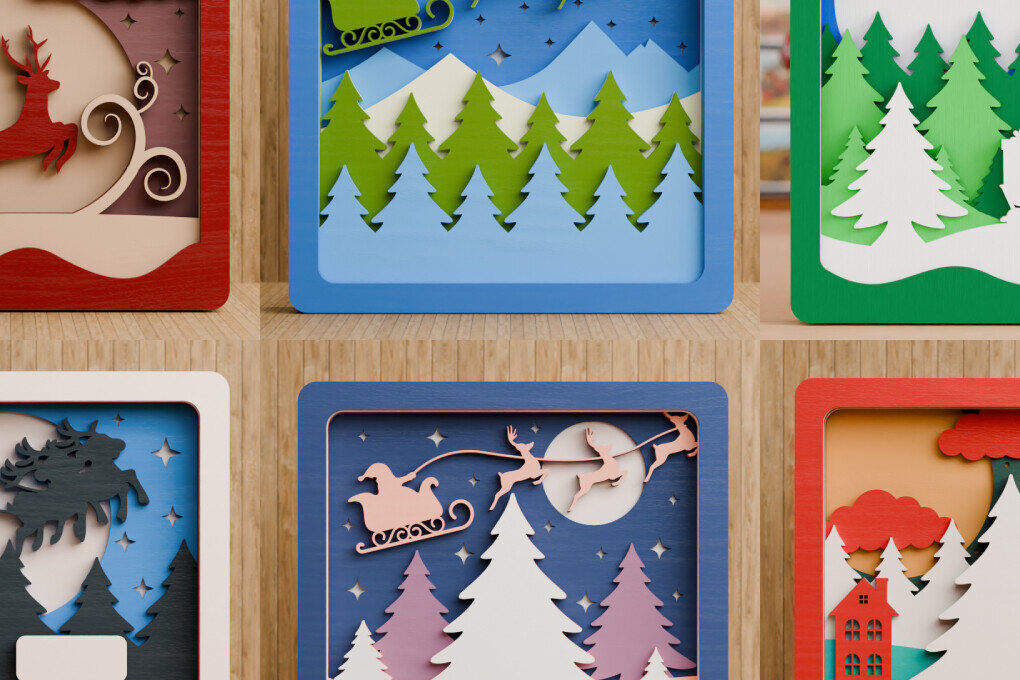 Intra απο ξύλο plywood 3mm-4mm πάχος 6 Χριστουγεννιάτικη Σκηνή 3D Πολυεπίπεδη δέσμη Δίασταση 20x30 cm INTRAFABR-106948662