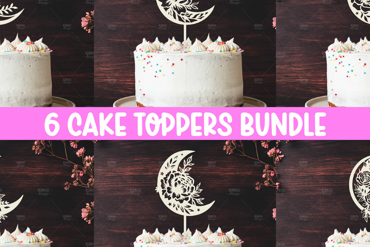 Intra απο ξύλο plywood 3mm-4mm πάχος 6 Floral Moon Cake Topper Δίασταση 15x15 cm INTRAFABR-119249407