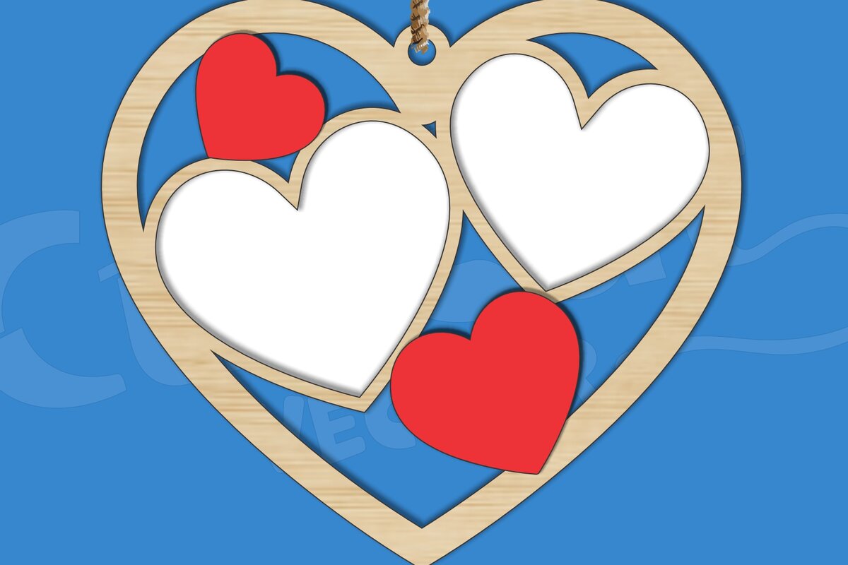 Intra απο ξύλο plywood 3mm-4mm πάχος 6 Κρεμαστές κορνίζες "Hearts" Δίασταση 10x10 cm INTRAFABR-119666169