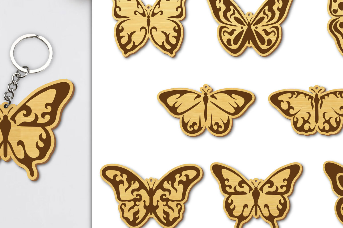 Intra απο ξύλο plywood 3mm-4mm πάχος 8 Design Butterfly Keychain  Δίασταση 6x6 cm INTRAFABR-99353770