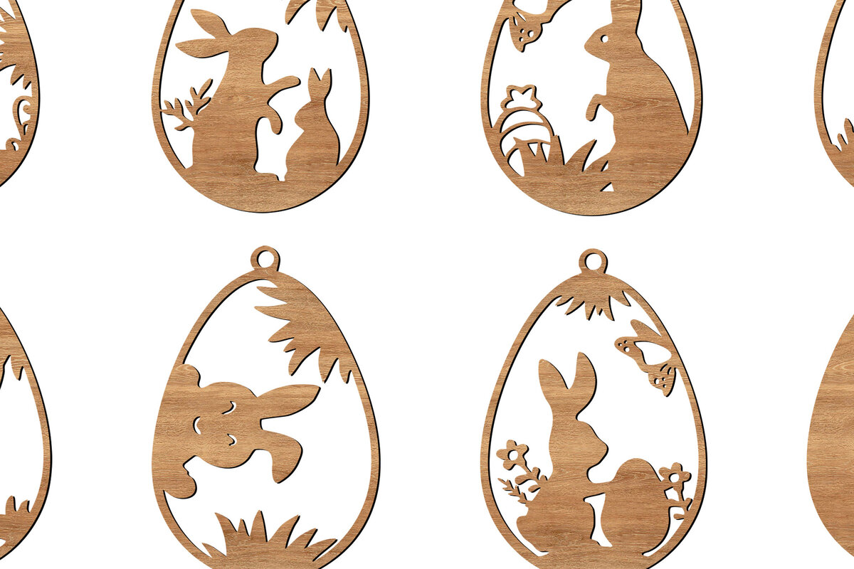 Intra απο ξύλο plywood 3mm-4mm πάχος Στολίδι 8 Πασχαλινό λαγουδάκι με λέιζερ Δίασταση 8x8 cm INTRAFABR-113040714