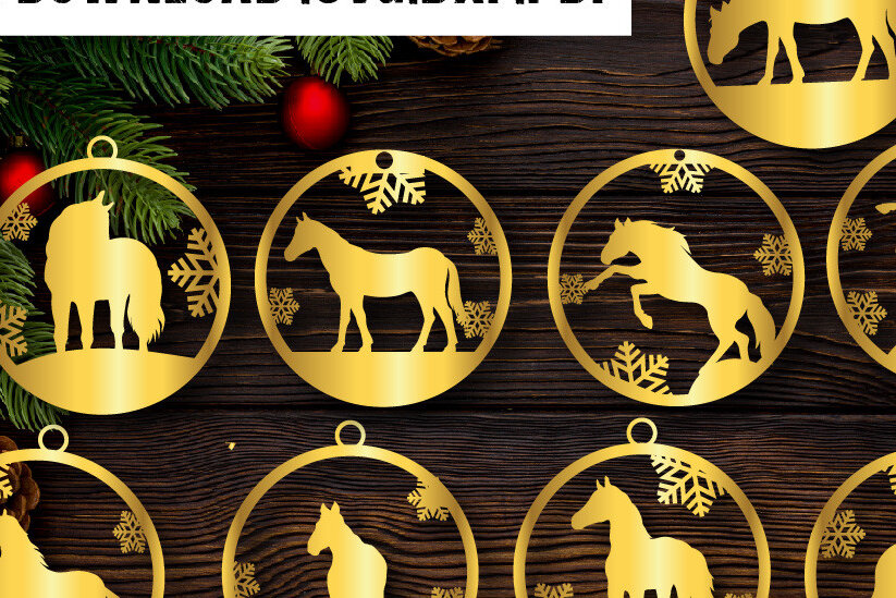 Intra απο ξύλο plywood 3mm-4mm πάχος 9 Χριστουγεννιάτικα στολίδια αλόγων - Δίασταση 8x8 cm INTRAFABR-70686154