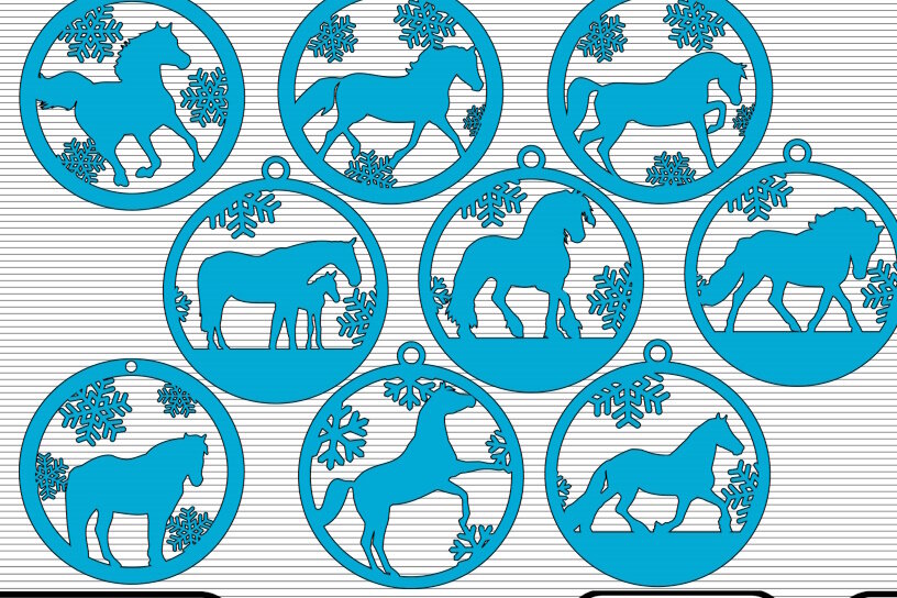 Intra απο ξύλο plywood 3mm-4mm πάχος 9 Χριστουγεννιάτικα στολίδια αλόγων - Δίασταση 8x8 cm INTRAFABR-49660226