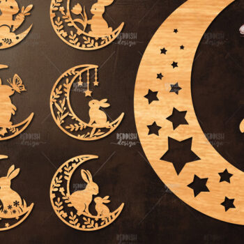 Intra απο ξύλο plywood 3mm-4mm πάχος Σχέδιο κοπής με λέιζερ 9 Moon Bunny Δίασταση 15x15 cm INTRAFABR-118882410 - Image 1