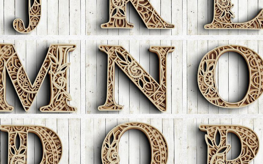 Intra απο ξύλο plywood 3mm-4mm πάχος A-Z Layered Floral Alphabet Δίασταση 30x30 cm INTRAFABR-77074103